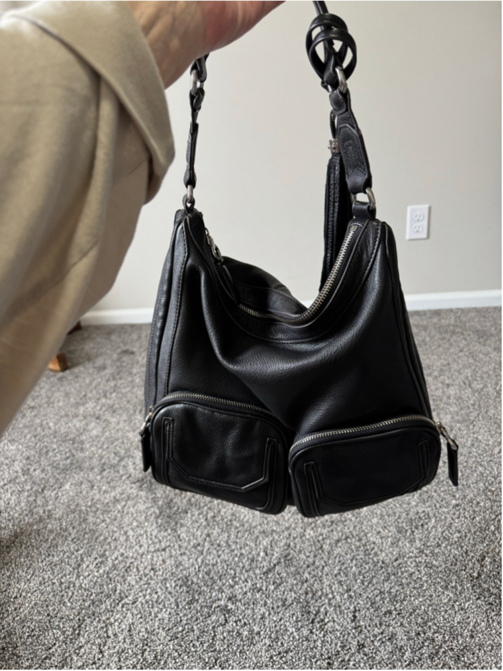 Women's Aimee Kestenberg Black Leather Hobo Bag With Tassel - Picture 12 of 16